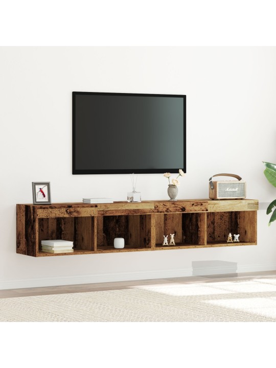Tv-seinähyllyt led-valoilla 2 kpl vanha puu 80x30x30 cm