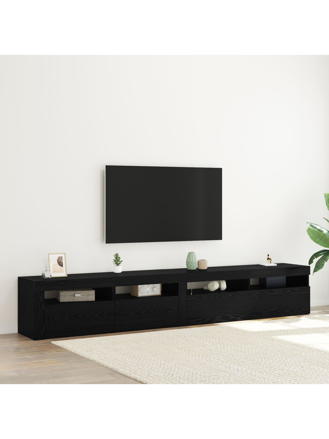 Tv-kaapit 2 kpl led-valoilla musta tammi tekninen puu
