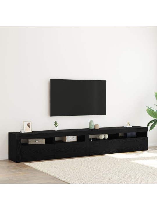 Tv-kaapit 2 kpl led-valoilla musta tammi tekninen puu