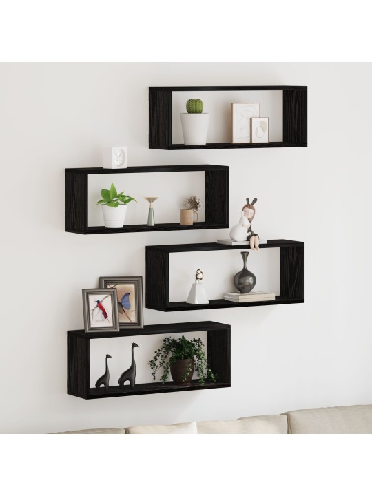 Seinähyllysetti 4 kpl - musta tammi - 60x15x23 cm - valmistettu keinotekoisesta puusta