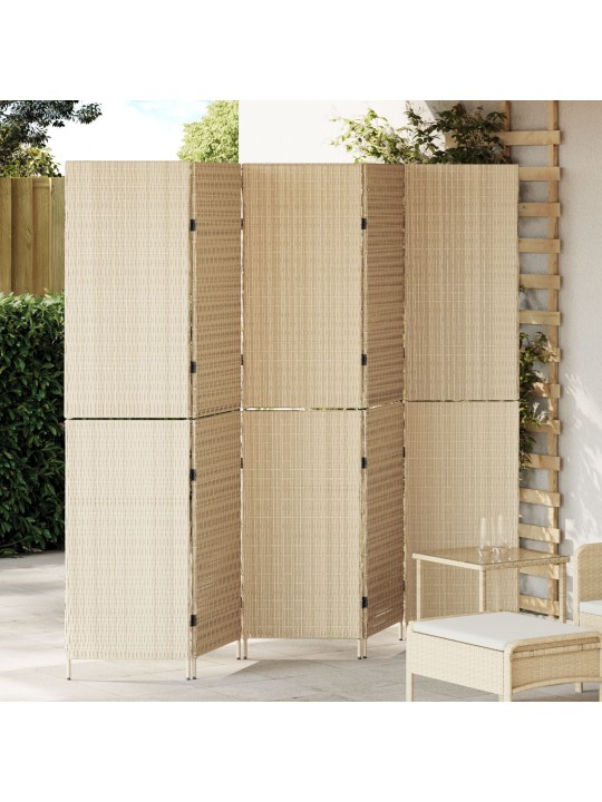 Huonejakaja 5 paneelia kokoontaitettava beige 245x180 cm poly rattania