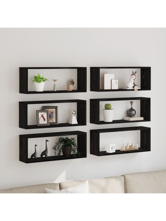 Seinähyllyt 6 kpl musta tammi 60x15x23 cm keinotekoinen puu