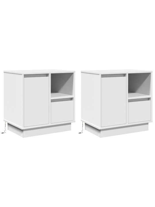 Yöpöydät led-valolla 2 kpl valkoinen 50x34,5x50 cm