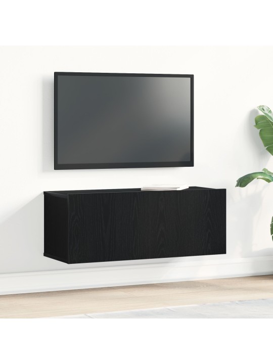 Musta tammi tv-taso 80x30x30 cm tehty korkealaatuisesta puuportaan