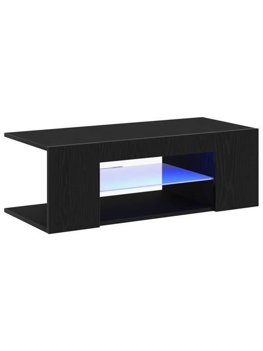 Tv-taso led-valoilla, musta tammiviimeistely, 90x39x30 cm, tekninen puu