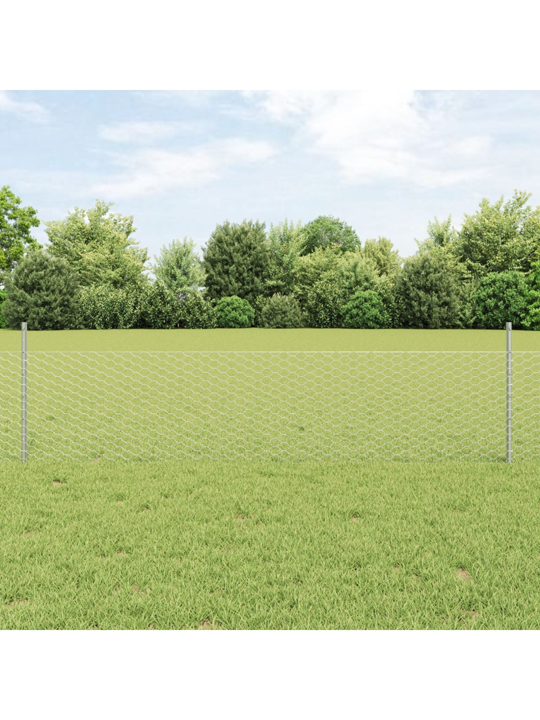 Kuusikulmainen aita 11 u-pylvään kanssa hopeana 0.5x25 m teräksestä