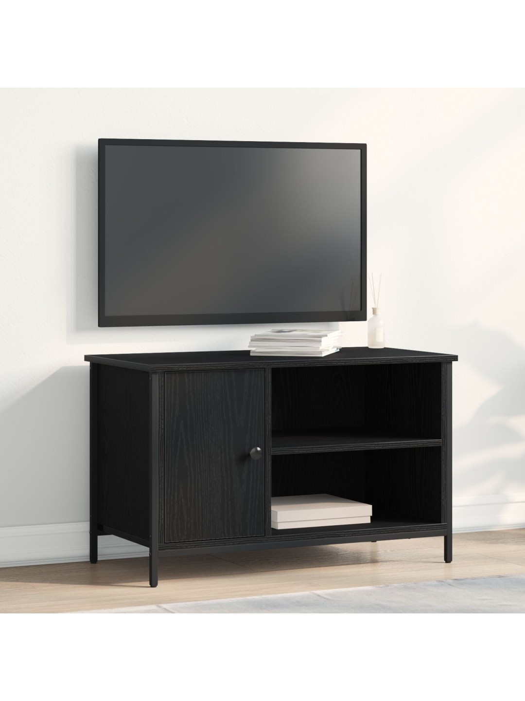 Tv-taso musta tammi 80x40x50 cm tekninen puu ja teräs
