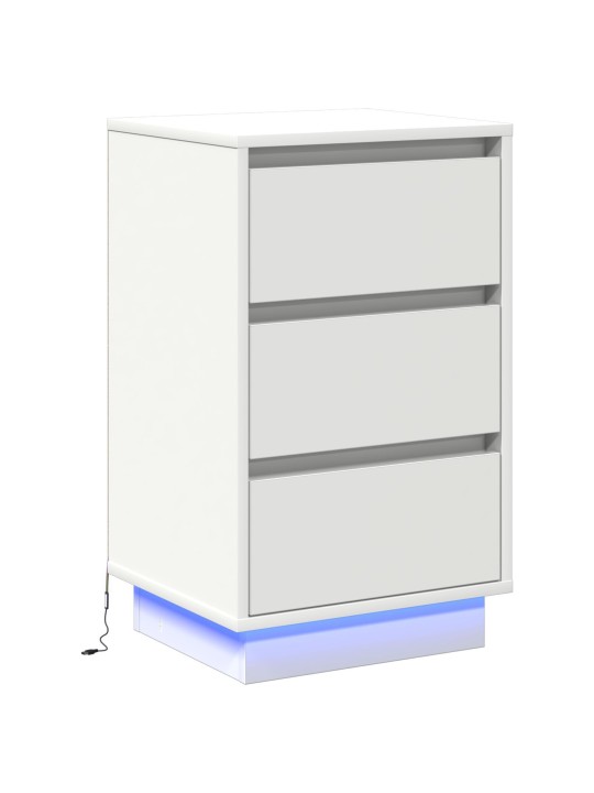 Vidaxl yöpöytä led-valolla valkoisena 39x34,5x65 cm tekninen puu