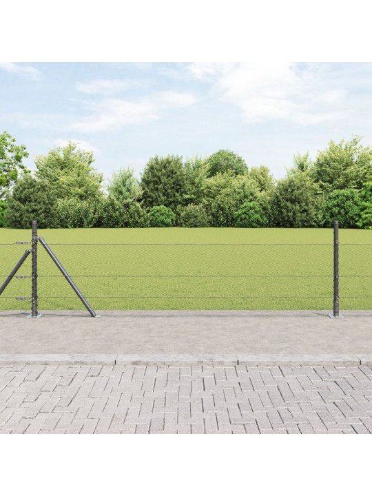 Kuusikulmainen aita Harmaa 0.4x100 m Teräs, Aita postit peruslevyillä 13 kpl Ø32mm 50cm Galvanoitu teräs