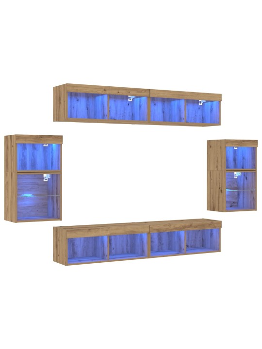 8-osainen tv-seinäkot setti led-artisan tammesta