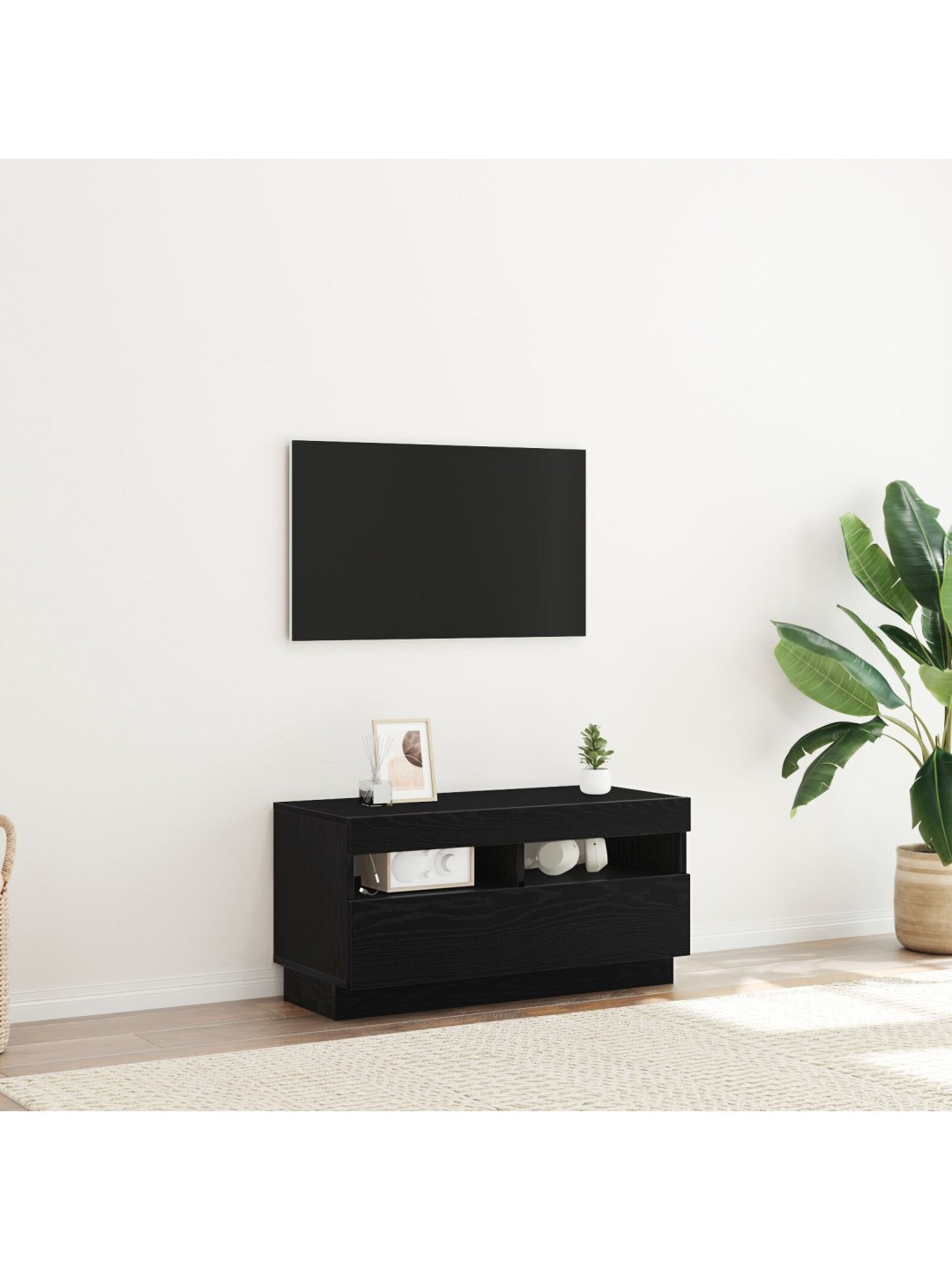 Tv-taso led-valoilla, musta tammi, 100x35x40 cm, teknistä puuta