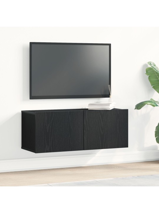 Tv-seinäkkaapit (2 kpl) - musta tammi, 80x30x30 cm, teknisestä puusta
