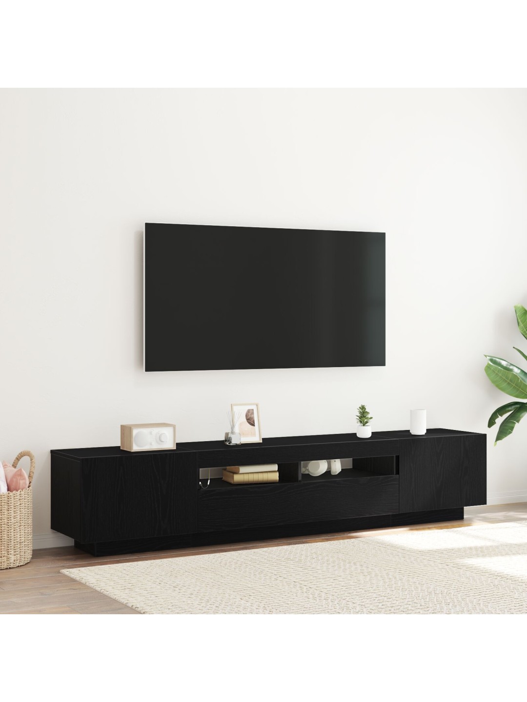 Tv-taso led-valoilla musta tammi 200x35x40 cm teknistä puuta