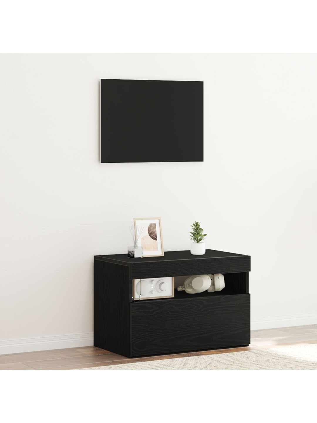 Tv-taso led-valoilla, musta tammi, 60x35x40 cm, tekninen puu