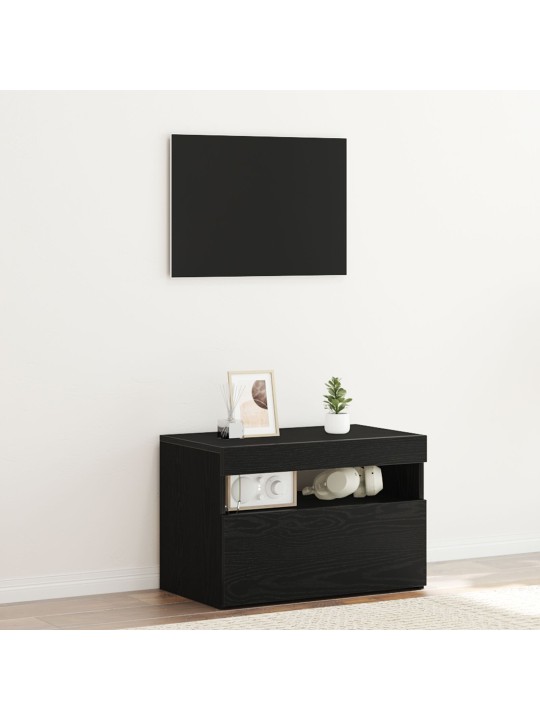 Tv-taso led-valoilla, musta tammi, 60x35x40 cm, tekninen puu