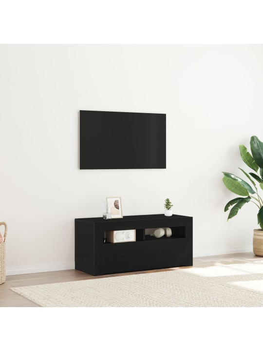 Tv-taso led-valoilla musta tammi 90x35x40 cm tekninen puu