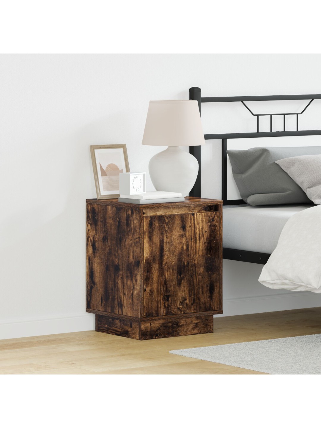Yöpöydät led-valoilla 2 kpl savutettu tammi 39x34,5x50 cm