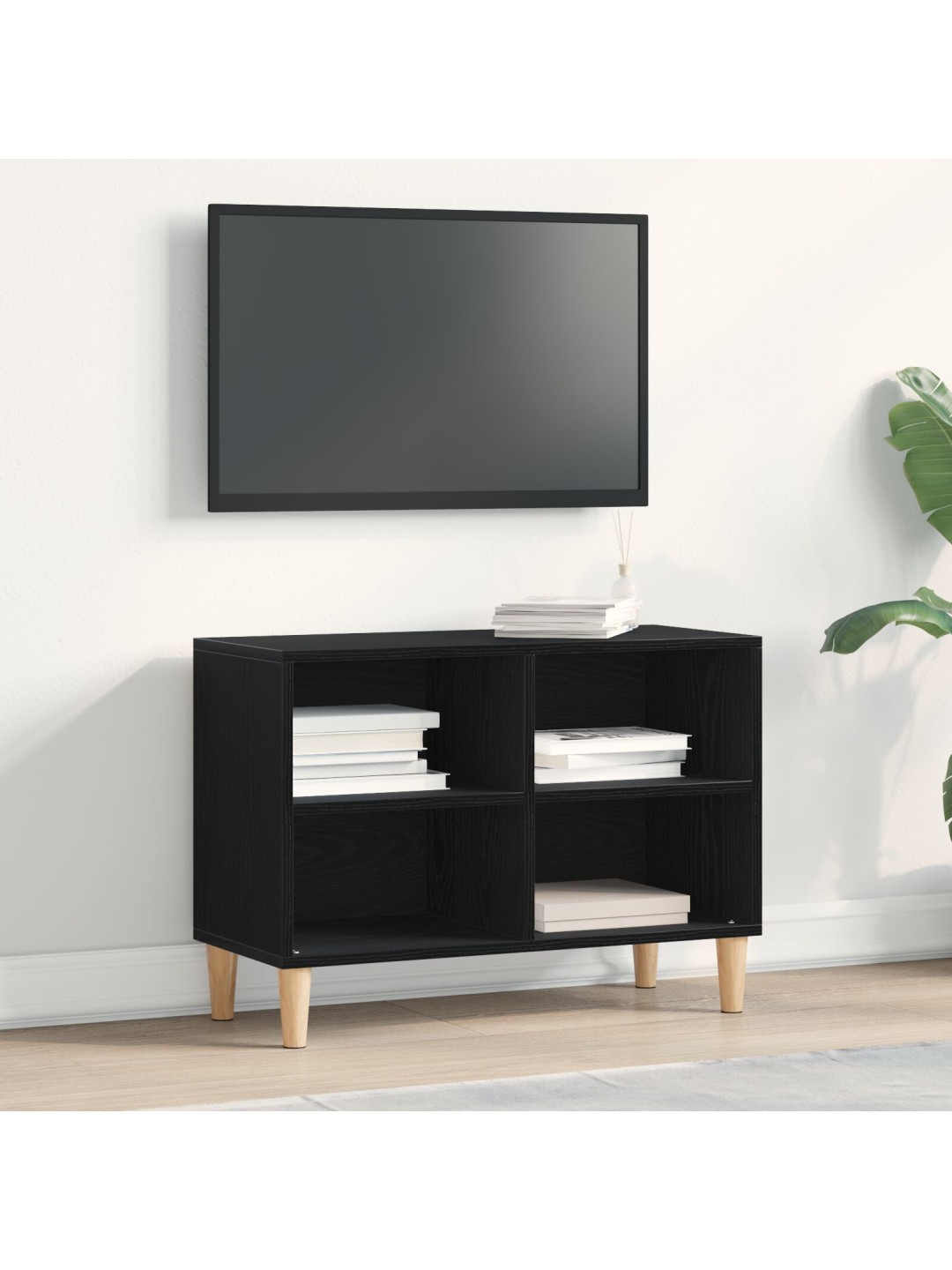 Musta tammi tv-kaappi - 69.5x30x50 cm, valmistettu teknisestä puusta