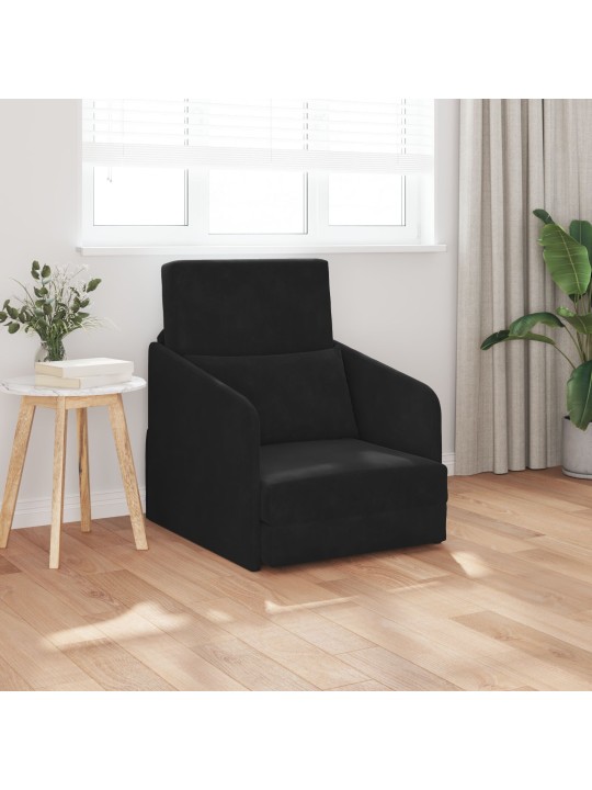 Lattiasohvasänky 2-in-1 musta 65x80x83 cm velvet