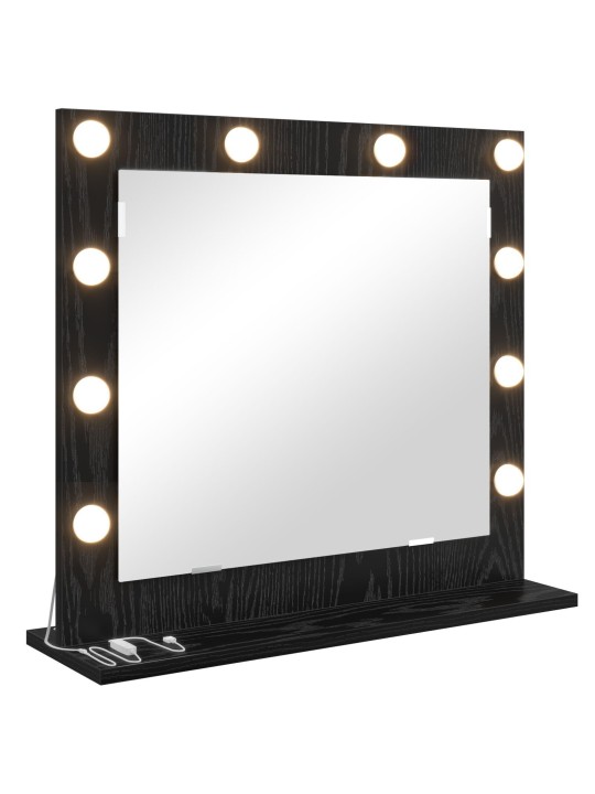 Meikkipöytä peili led-valoilla musta tammi 60x55x18 cm