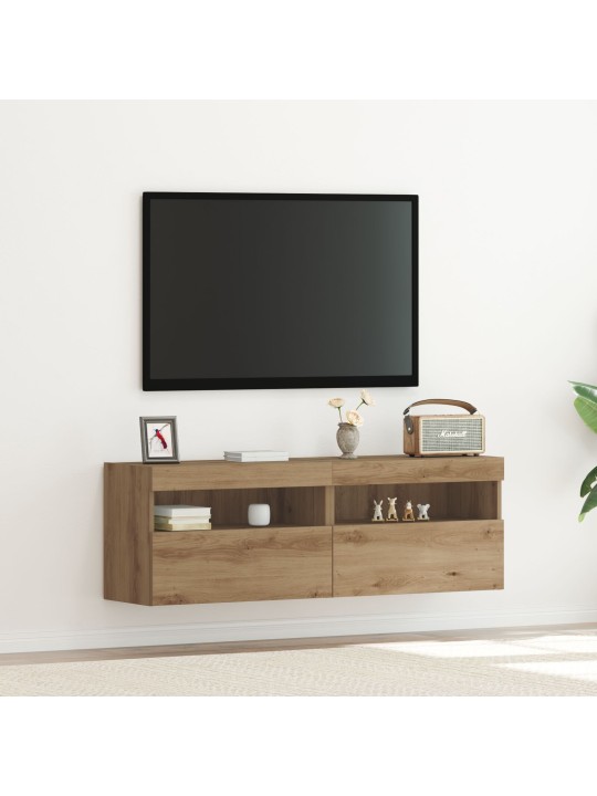 Tv-seinäkappelit led-valoilla 2 kpl artisan tammi 60x30x40 cm