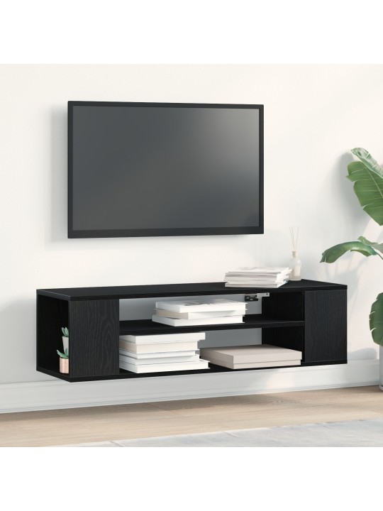 Seinäkiinnitettävä tv-taso mustasta tammi 100x30x26,5 cm teknistä puu