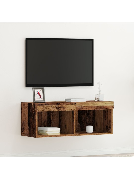 Tv-seinäkaappi led-valoilla, vanha puu 80x30x30 cm