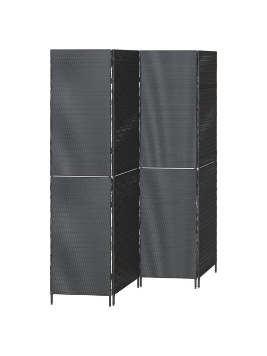 Huonejakaja 4 paneelia kokoontaitettava musta 195x180 cm poly rottinki