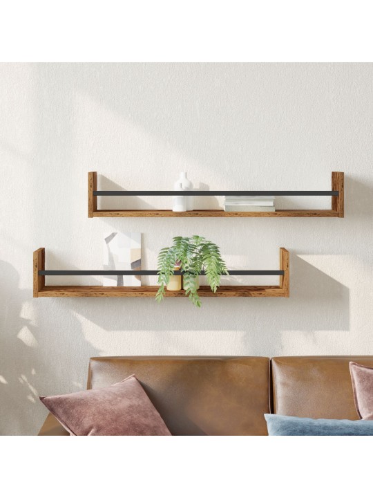 Seinähyllyt 2 kpl vanha puu 80x16x14 cm keinotekoinen puu