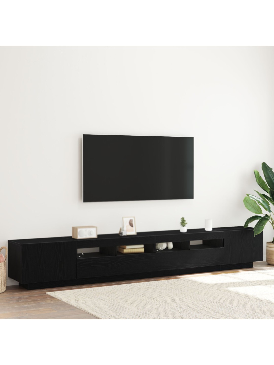 Tv-taso led-valoilla, musta tammi, 260x35x40 cm, teknistä puuta