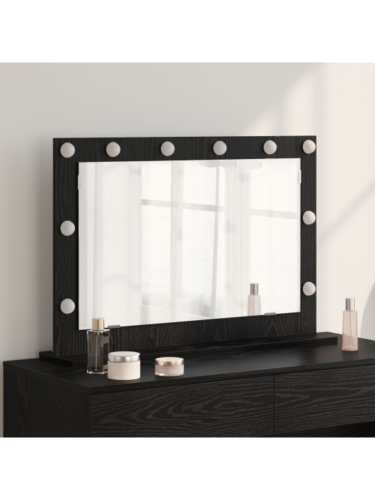 Peili led-valoilla musta tammi 80x55x18 cm