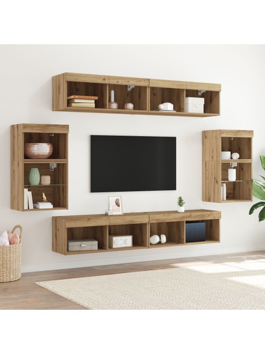 8-osainen tv-seinäkot setti led-artisan tammesta