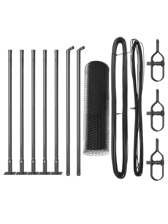 Kuusikulmainen aita Harmaa 0.5x10 m Teräs, Aita-sarvi alusta 7 kpl Ø32mm 70cm Galvanoitu teräs