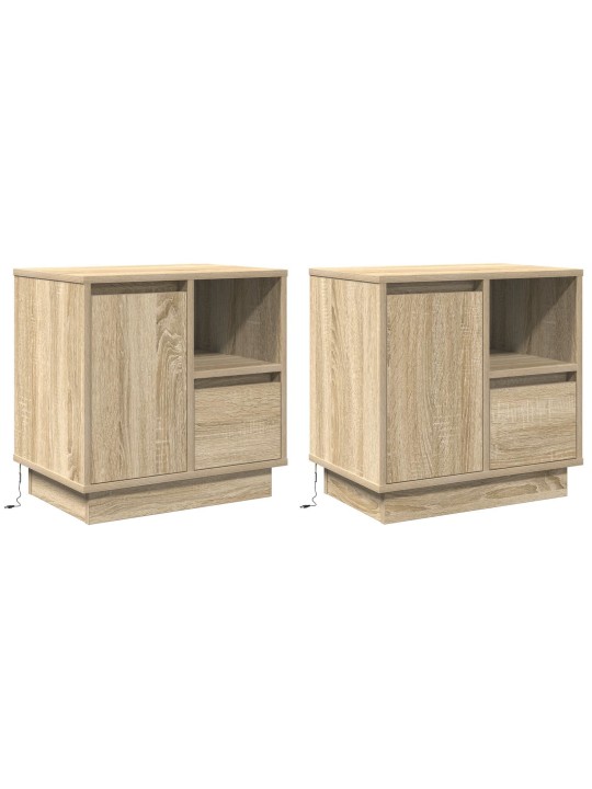 Yöpöydät led:llä 2 kpl sonoma tammi 50x34.5x50 cm