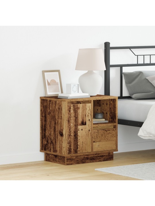 Yöpöydät led-valoilla 2 kpl vanha puuta 50x34,5x50 cm