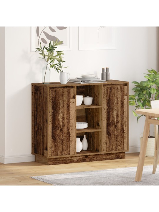 Sivupöytä led-valaistuksella vanhasta puusta 90x32x75 cm laminoitua puuta