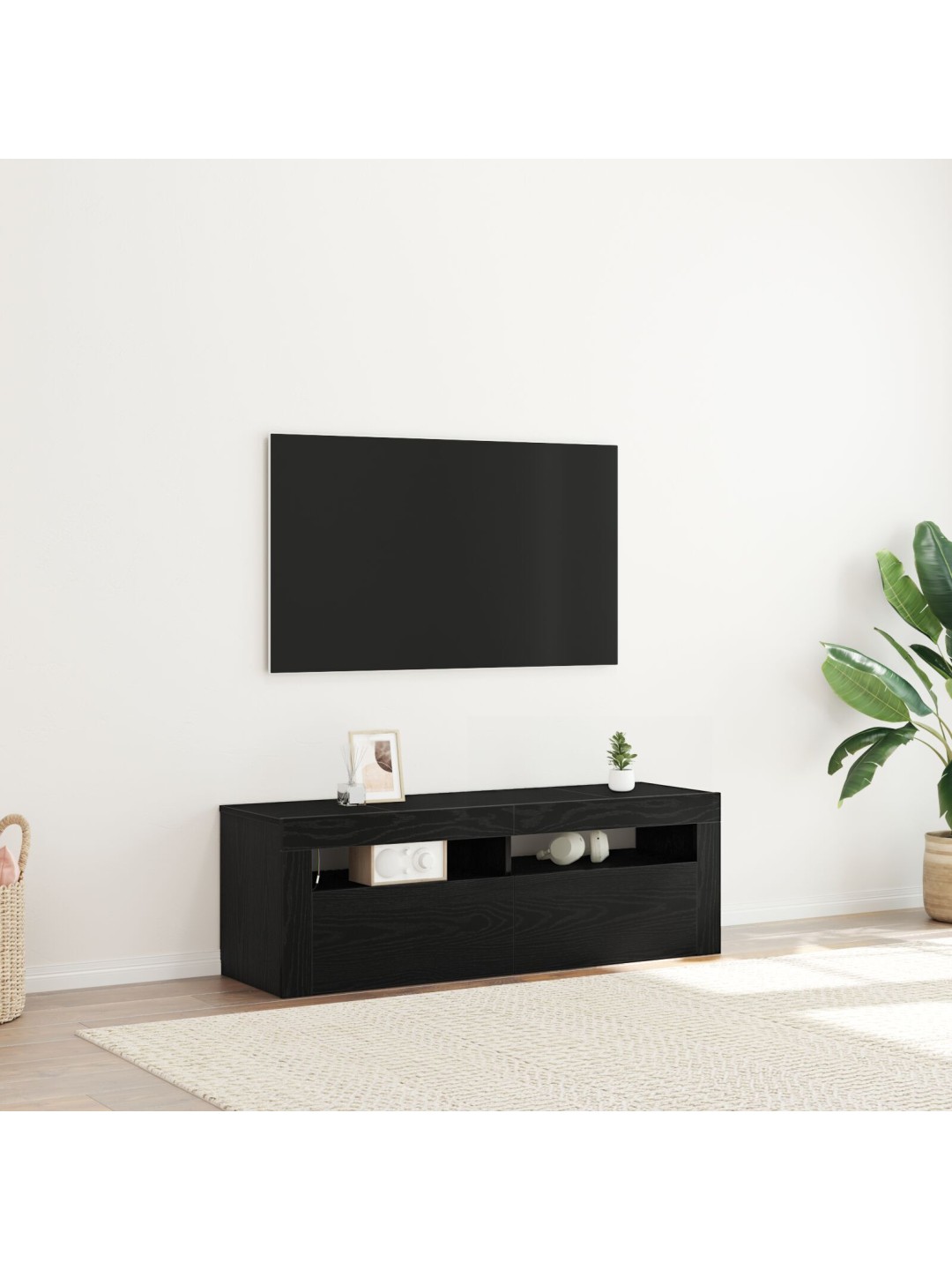 Tv-kaappi led-valoilla musta tammi 120x35x40 cm tekninen puu