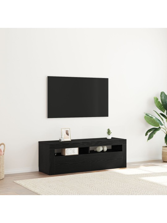 Tv-kaappi led-valoilla musta tammi 120x35x40 cm tekninen puu