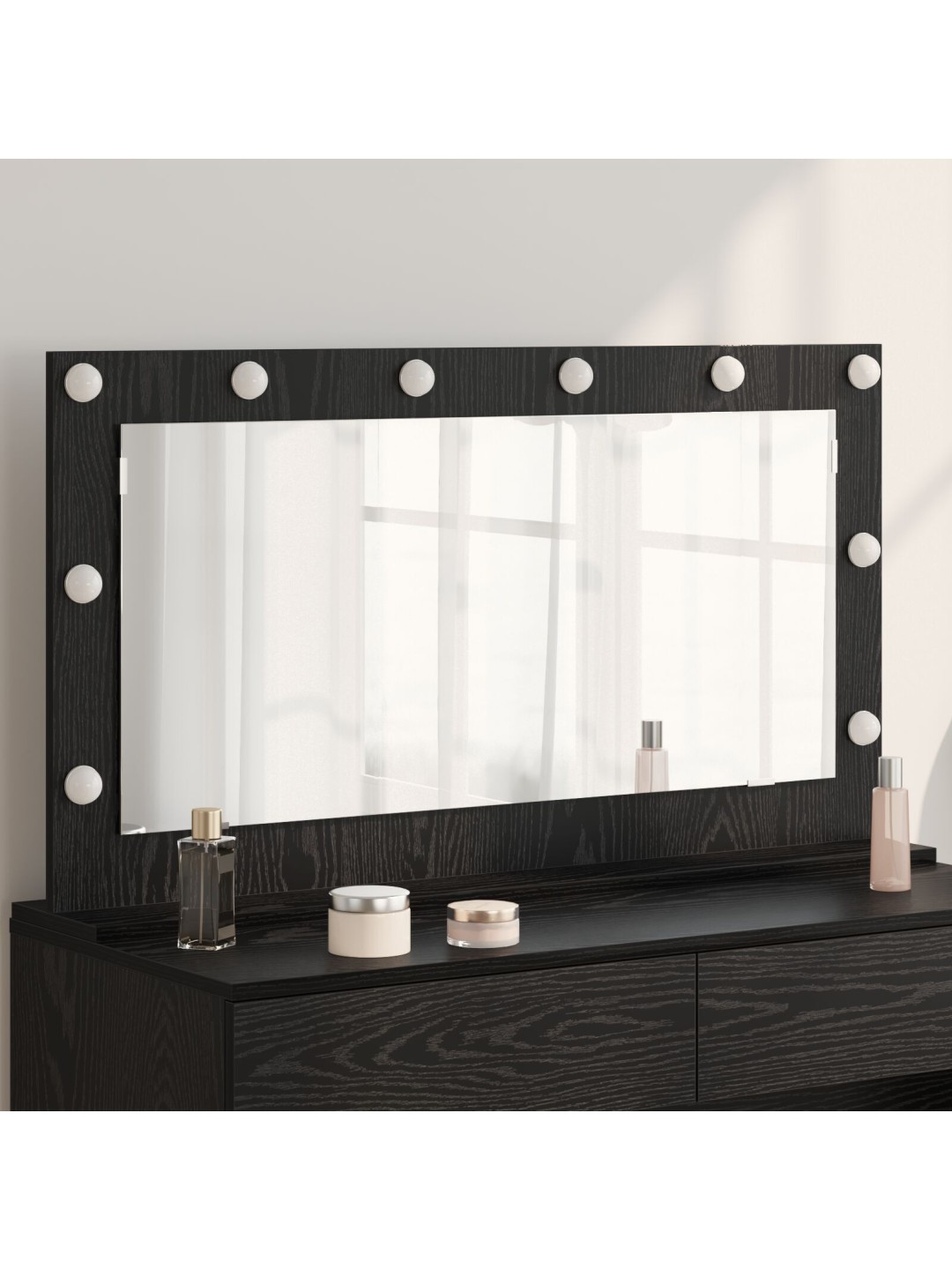 Meikkipeili led-valoilla musta tammi 100x55x18 cm