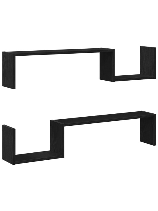 Seinäkiinnitettävä hylly 2 kpl musta tammi 100x15x70 cm tekninen puu