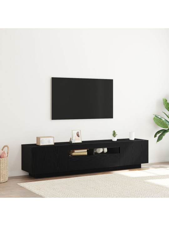 Tv-taso led-valoilla, musta tammi, 180x35x40 cm, tekninen puu