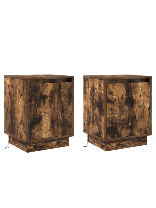 Yöpöydät led-valoilla 2 kpl savutettu tammi 39x34,5x50 cm