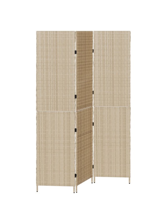 Huonejaotaja 3 paneelia kokoontaittuva beige 147x180 cm poly rattan