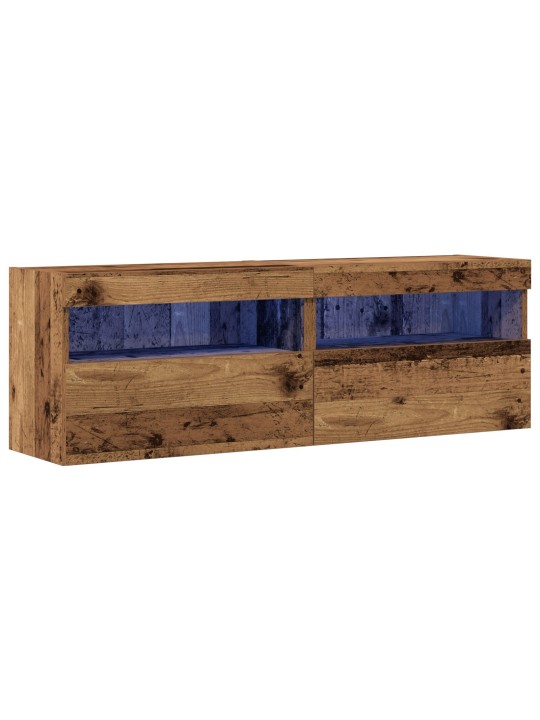 Tv-seinähyllyt led-valoilla 2 kpl vanha puu 60x30x40 cm