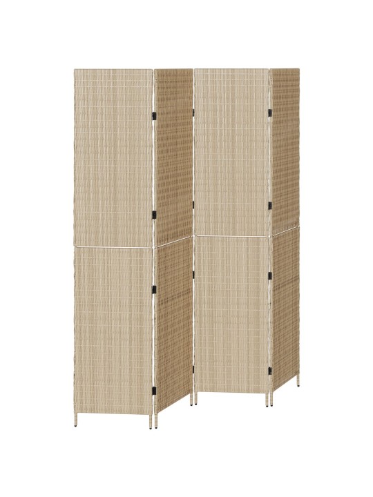 Huonejako 4 paneelia taitettava beige 196x200 cm poly rattan