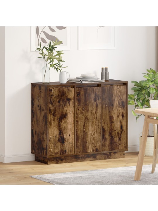Sivupöytä led-valolla savutettu tammi 90x32x75 cm tekopuu
