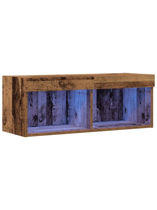 Tv-seinäkaappi led-valoilla, vanha puu 80x30x30 cm