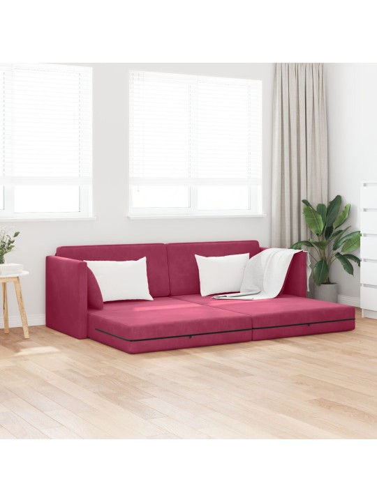 Lattiasohvavuode 2-in-1 viininpunainen 213x144x60 cm sametti