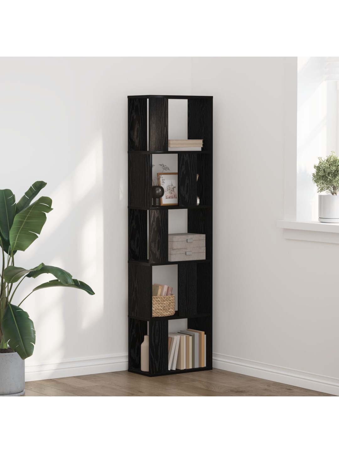 Kirjahylly 5-tasoa musta tammi 45x23,5x162,5 cm tekninen puu