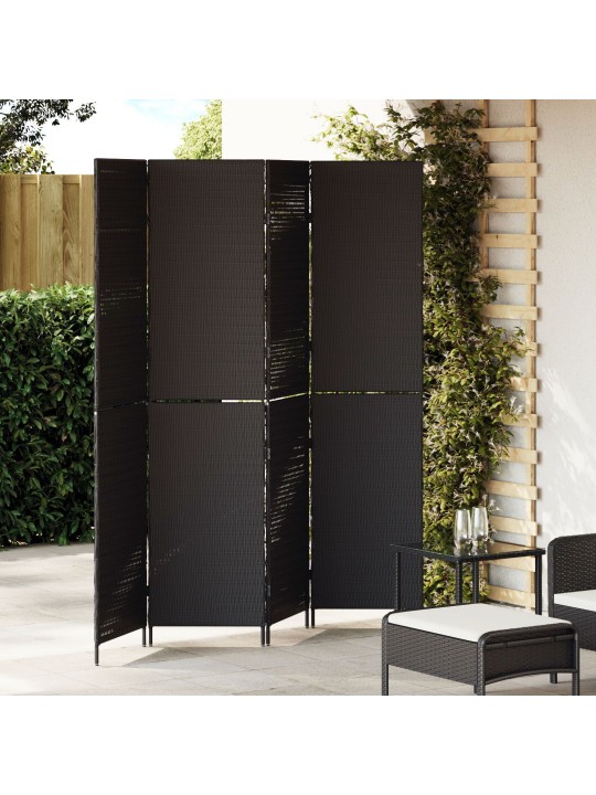 Huonejakaja 4 paneelia kokoontaitettava musta 195x180 cm poly rottinki